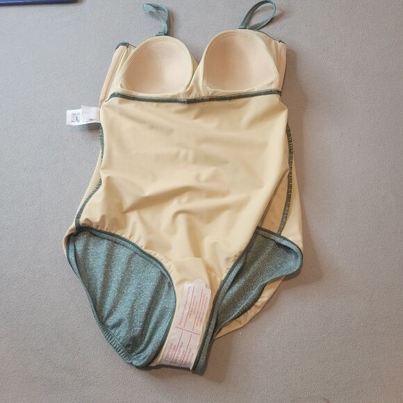 Lands' End Shine Green Bandeau Tummy Control Size 10 Swimsuit One Piece - Picture 4 of 6